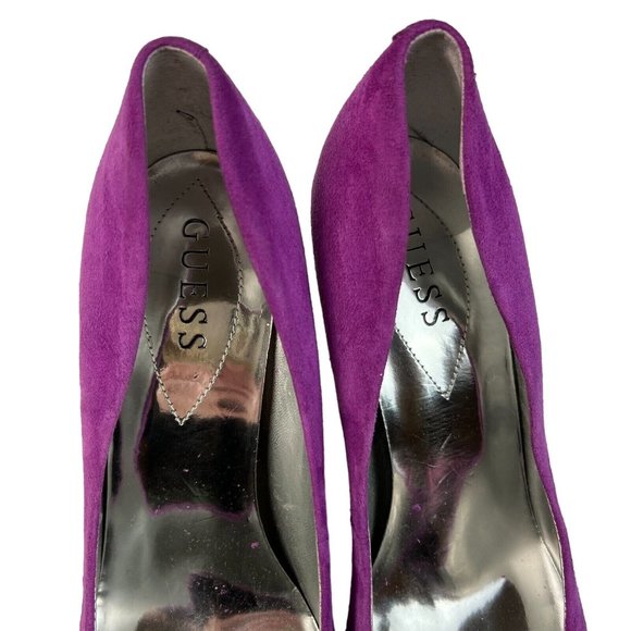 GUESS Merilyn Pumps Size 9 M Pointy Toe Stiletto Suede Leather Fuchsia Purple - Picture 5 of 11